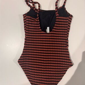 SOLID & STRIPED Kids Red and Black Striped Bodysuit